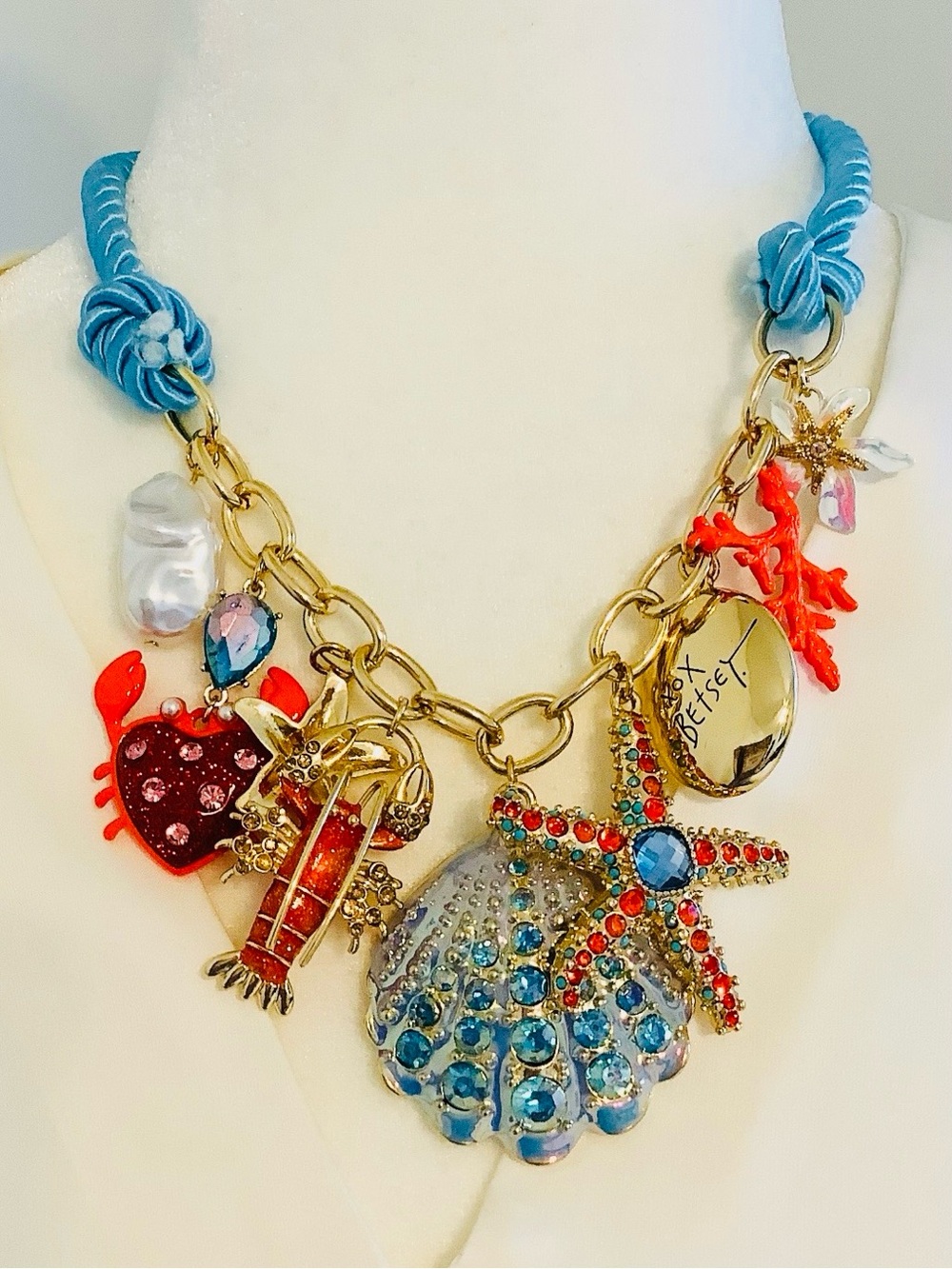 Betsey Johnson Sea Life Turquoise Blue Coral Shell Starfish Charm Necklace NWT - Picture 12 of 13